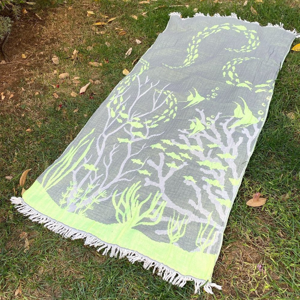 100% Organic cotton neon yellow and grey Peshtemal, Doublesided Beach spa towel